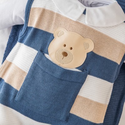 Saída de Maternidade Theodoro - Azul Jeans e Bege